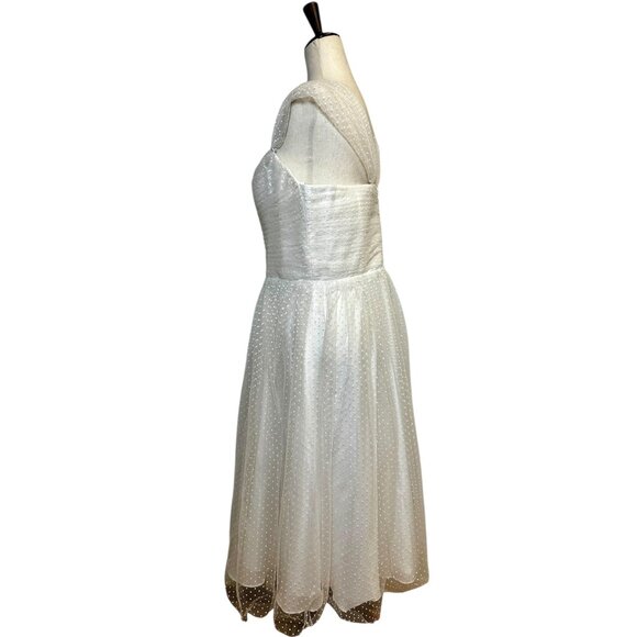 Unique Vintage White Swiss Dot Tulle Midi Dress XXL | Retro Bridal Party Cocktai - Picture 5 of 9